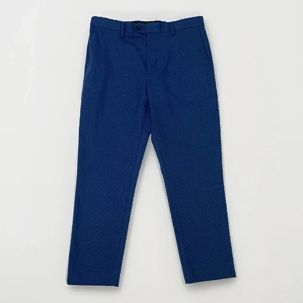 NWT Banana Republic Factory Tailored Fit Suit 2 Pc Blue Houndstooth 42S 34x30